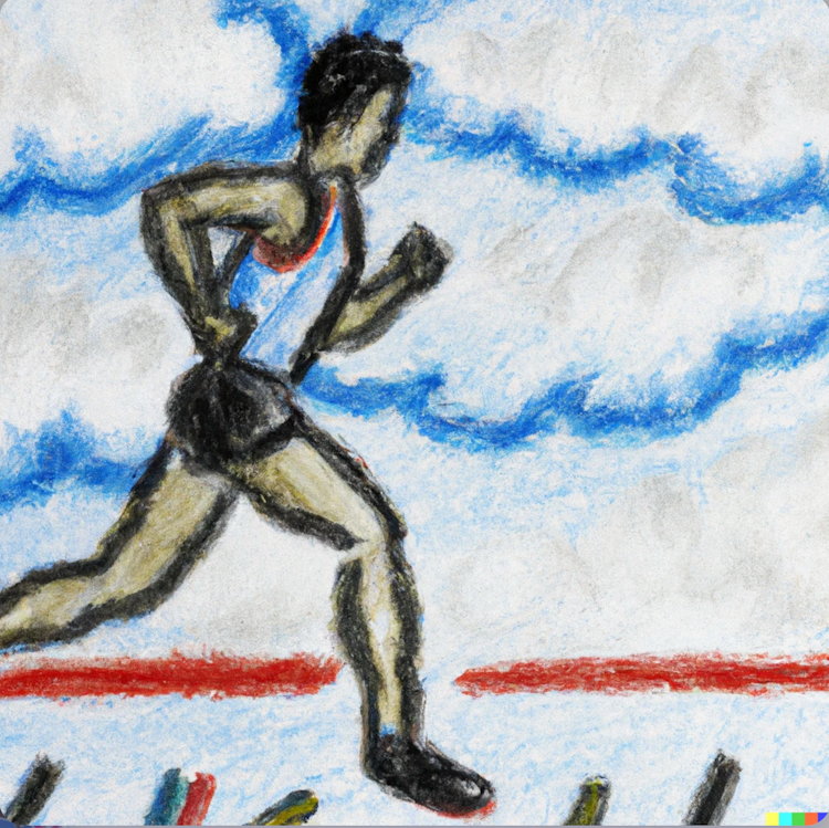 Pintura com giz de cera de um corredor de maratona
