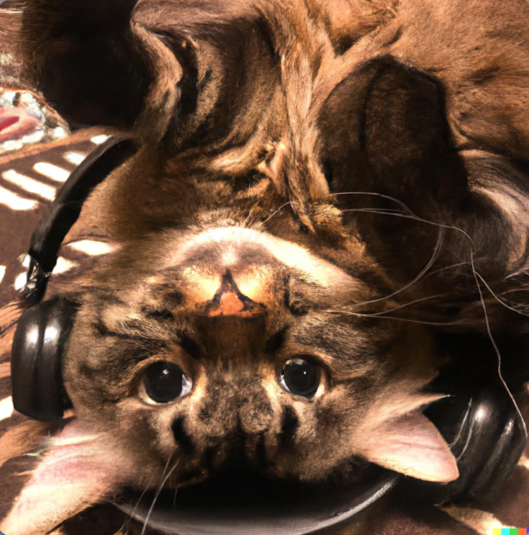 A cat on headphones