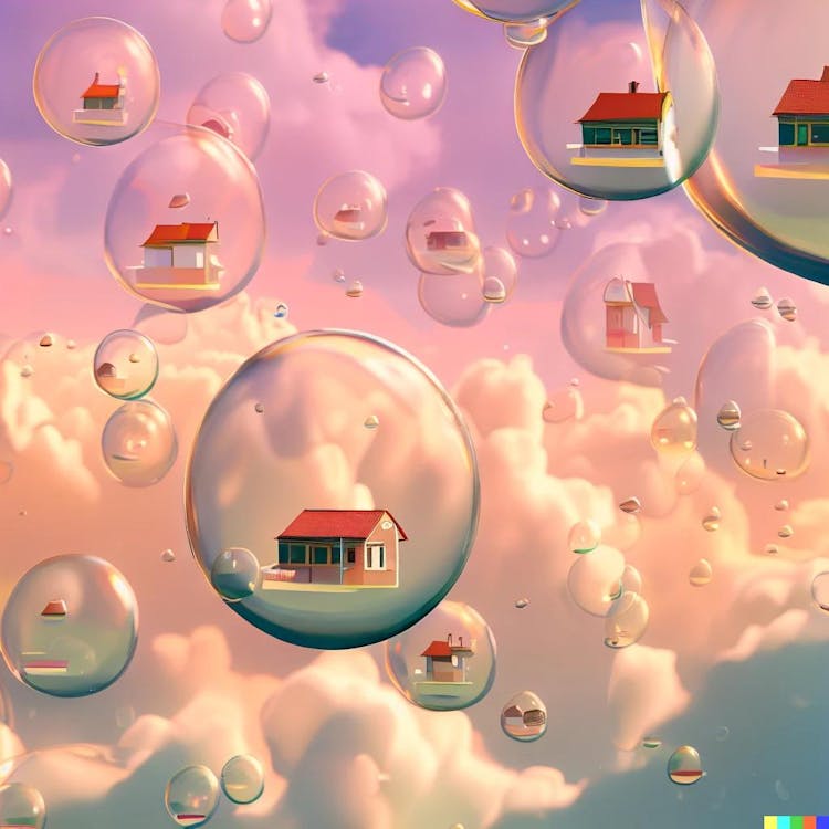 Casa flutuando em bolhas