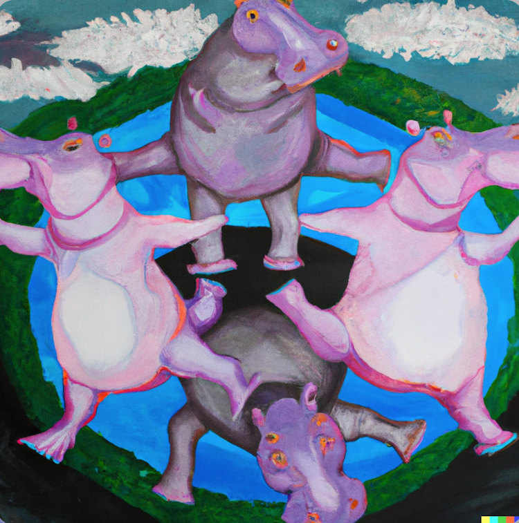 Hipopótamos bailando con tutú