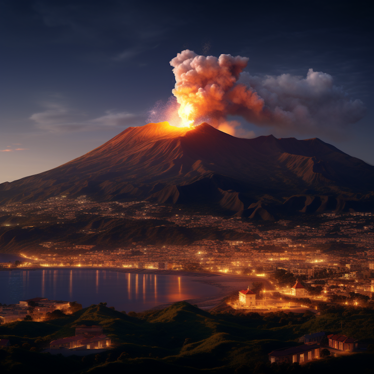 Volcán en erupción en la isla de Madeira