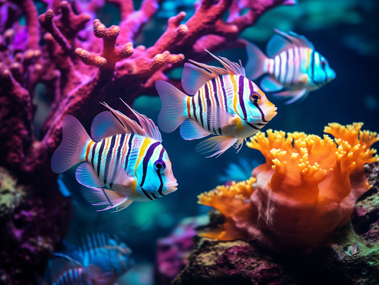 Peixes coloridos subaquáticos