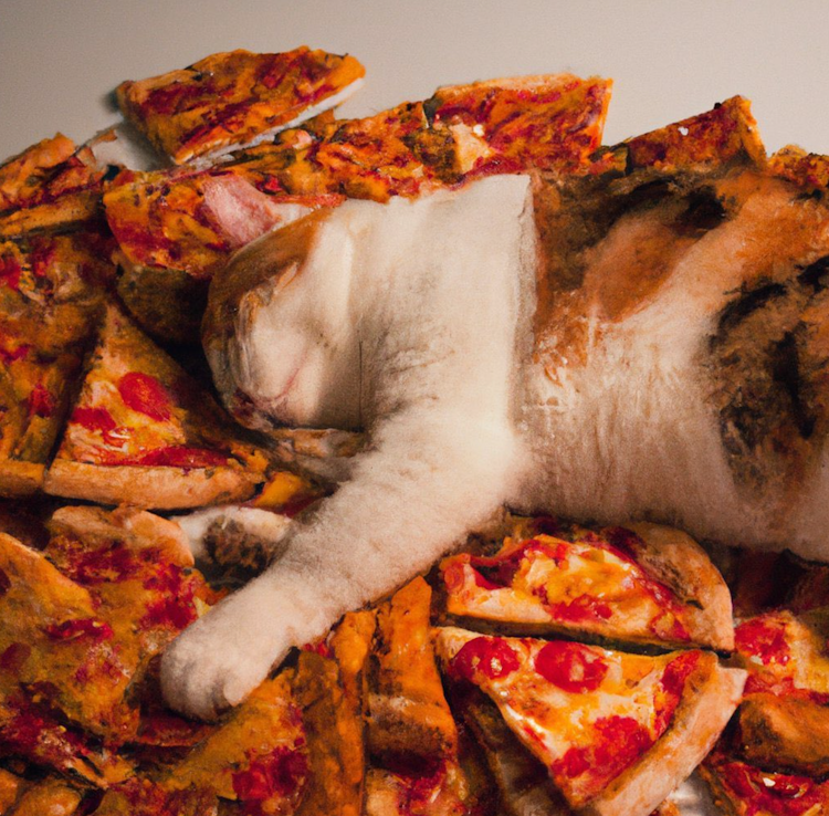 Cat passed out on pizza