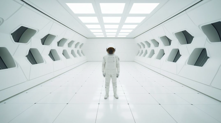 Astronauta em uma sala branca
