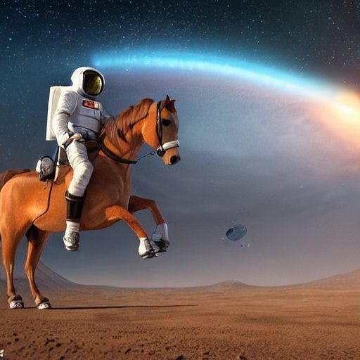 Astronauta montado em um cavalo no espaço
