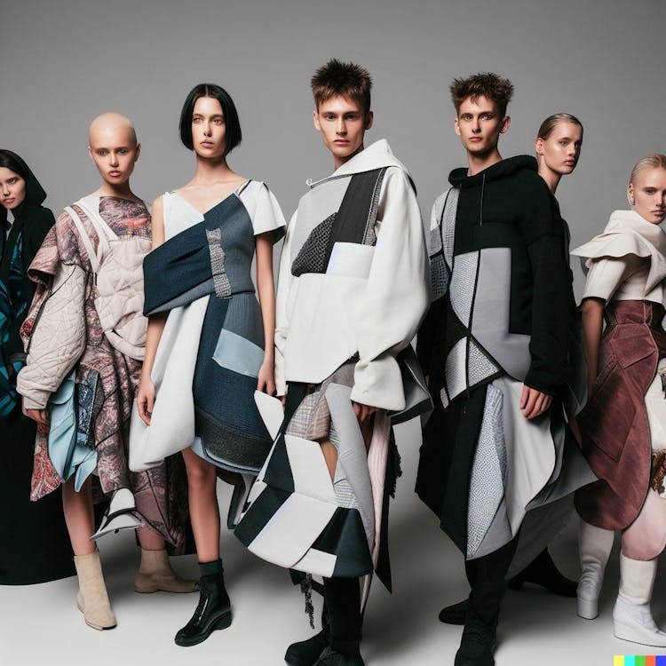 Um grupo de modelos em um desfile de moda editorial