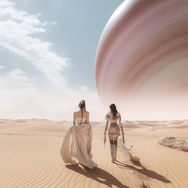 Walking on desert in front of Venus
