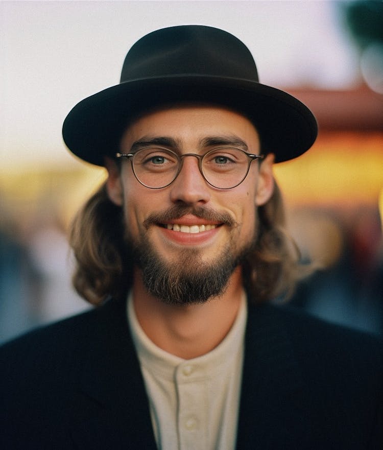 Retrato de um homem barbudo com óculos