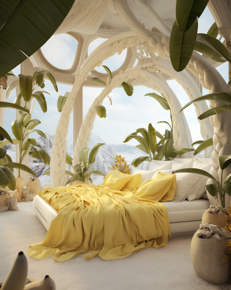 Lujoso dormitorio con temática de plátanos