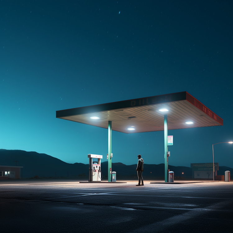Homem em um posto de gasolina