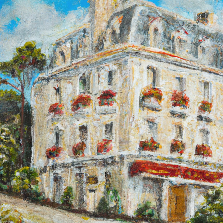 An Oil painting of a French hotel