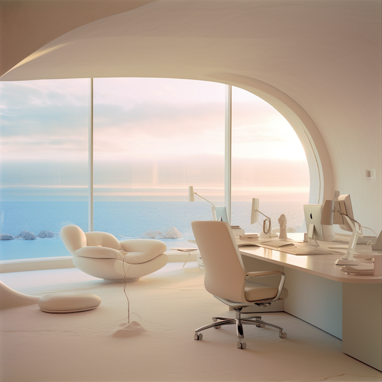 Dreamy soft office with ocean view