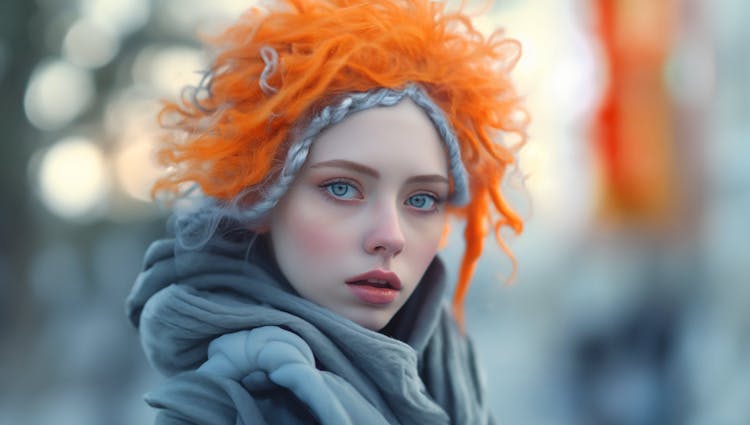Woman with orange headwear portrait