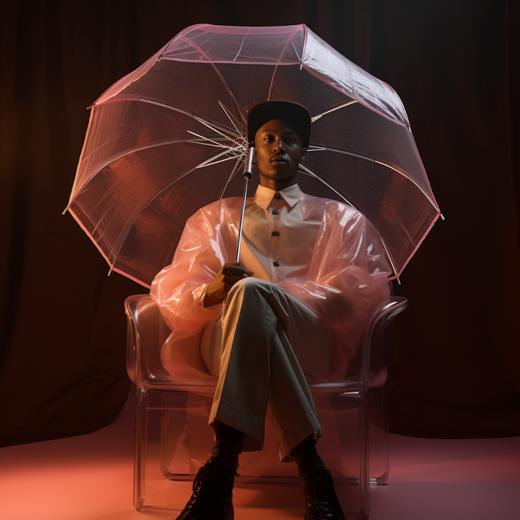 Retrato de moda de un hombre con paraguas