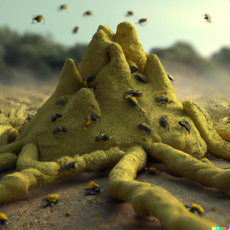Hormiguero alienígena cubierto de hormigas