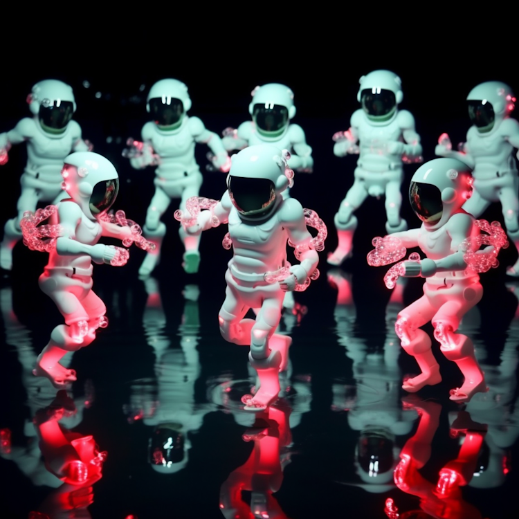 Cute miniature cyborgs dancing