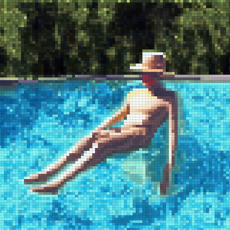 Pixel art de um homem em uma piscina
