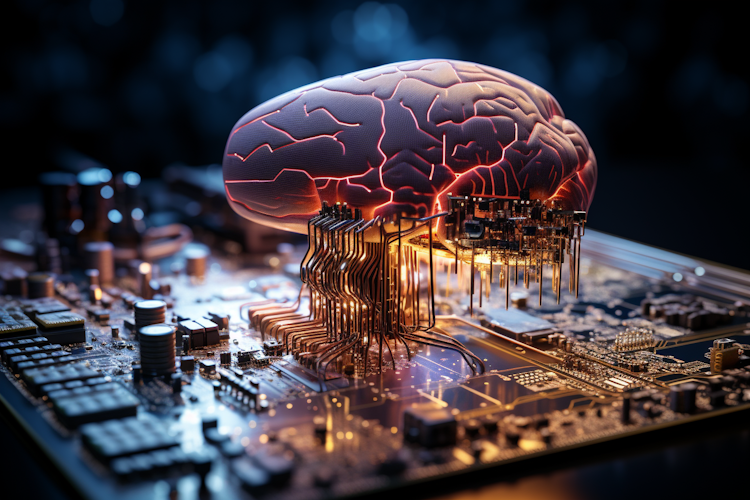 Chip de computador com cérebro humano