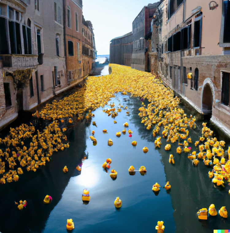 Exército de patos de borracha em Veneza