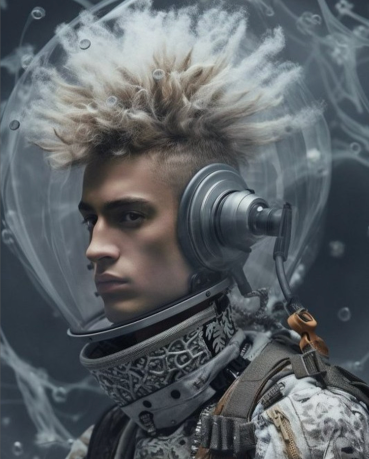 Vogue Photo of a male high fashion punk astronaut
