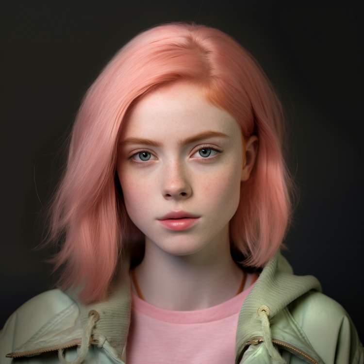 Retrato de menina com cabelo rosa claro