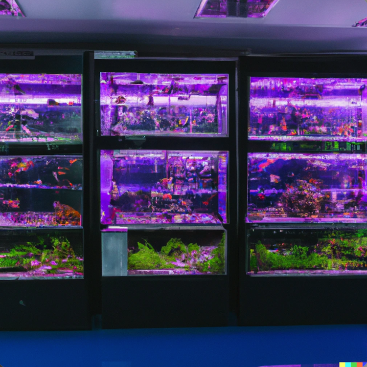 Purple multi-story aquarium 