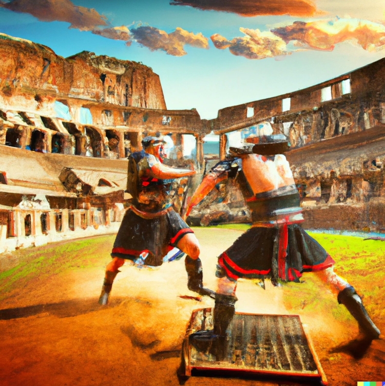 Gladiadores lutando no coliseu
