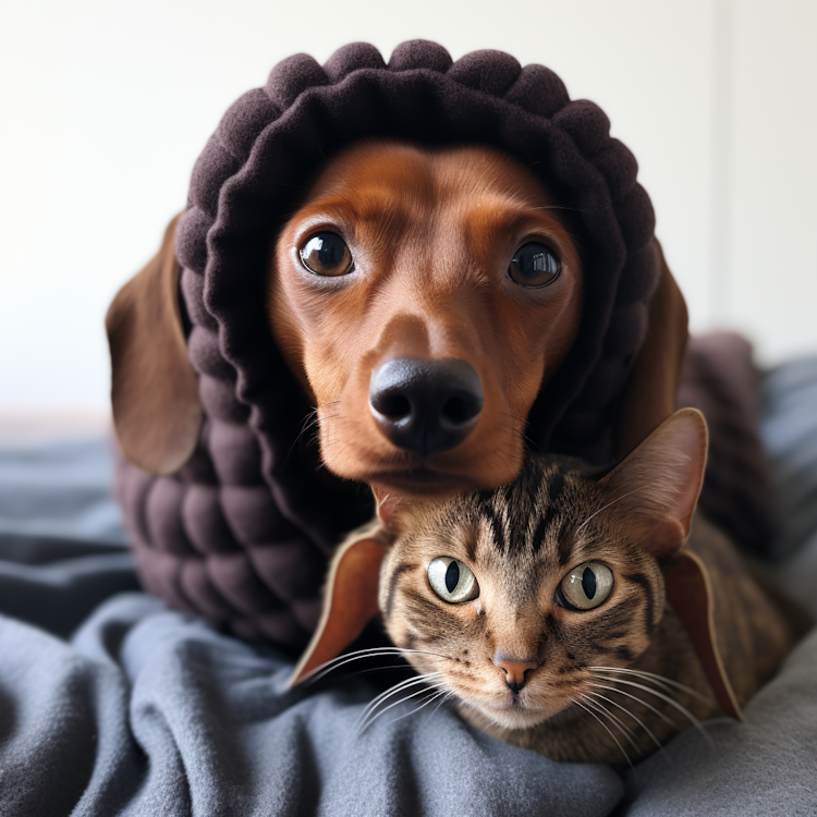 Um gato e um cachorro tirando uma selfie
