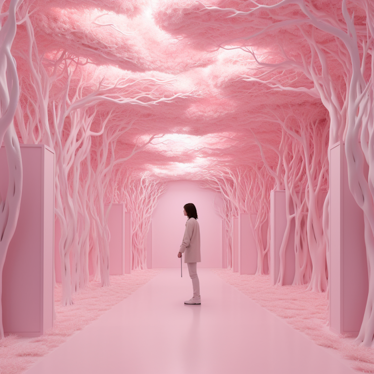Caminhando em uma floresta rosa