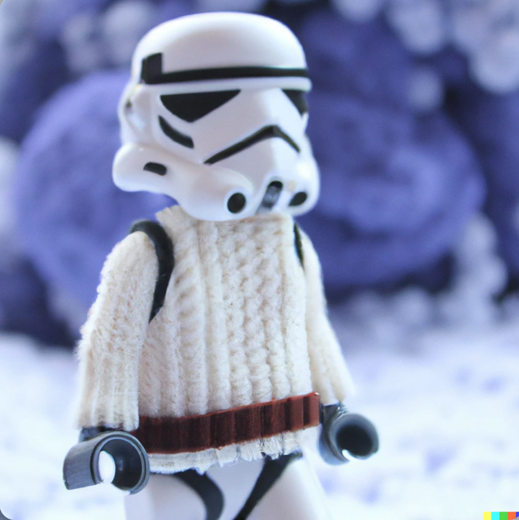 Um stormtrooper com suéter de malha