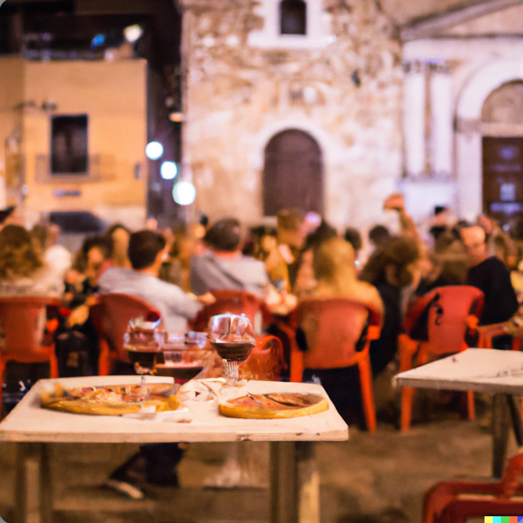 la vida en Sicilia con pizza y vino tinto