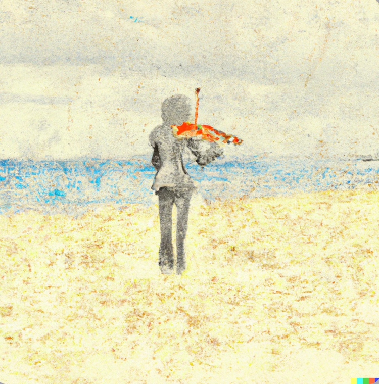 A lonely violinist on a beach