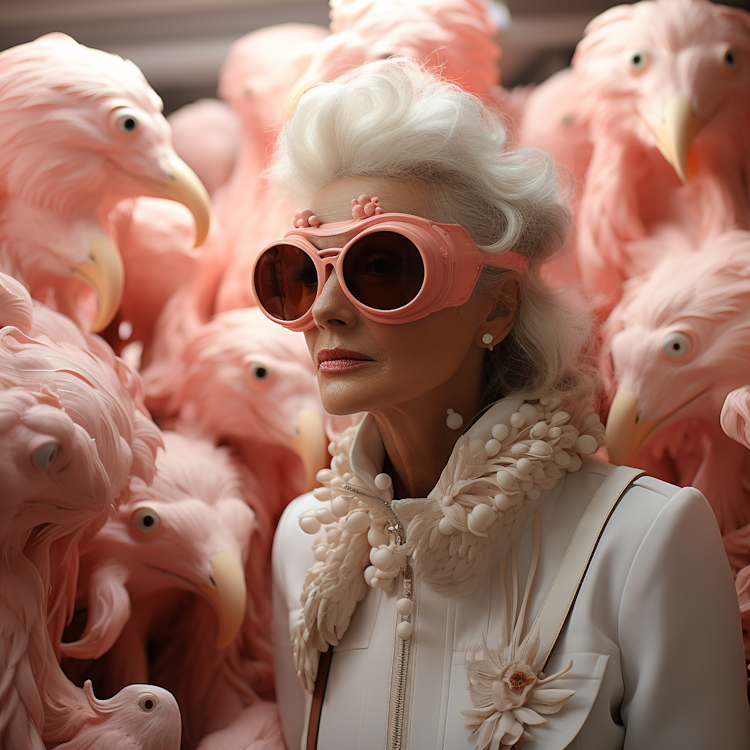 Retrato de moda de una mujer con gafas rosas
