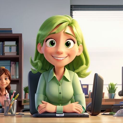 Retrato animado em 3D de uma garota trabalhando em Marketing