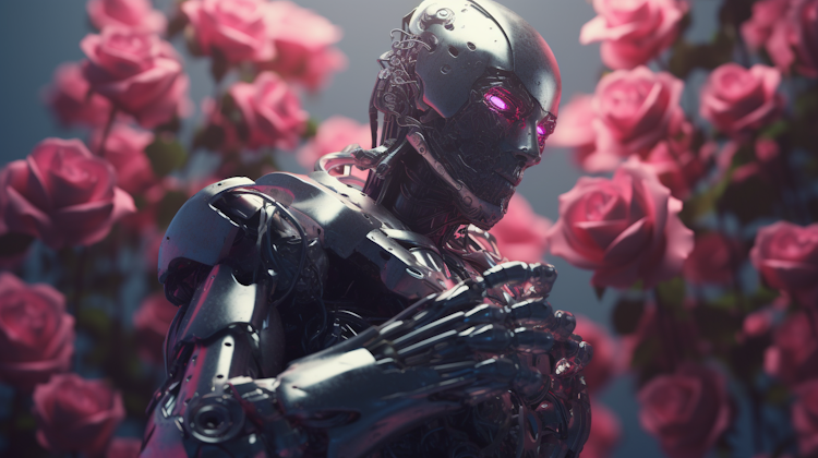 Robot en rosas