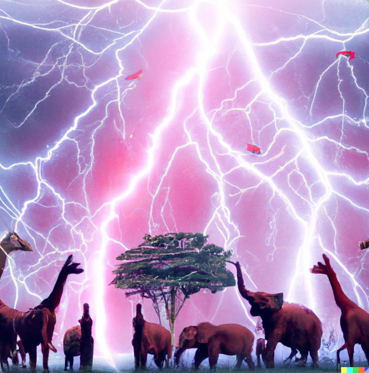 Animals celebrating an unimaginable thunder storm