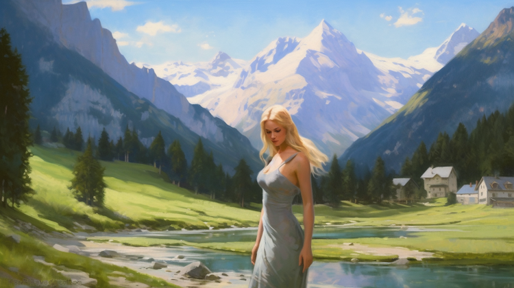 Woman standing in a mountain valley