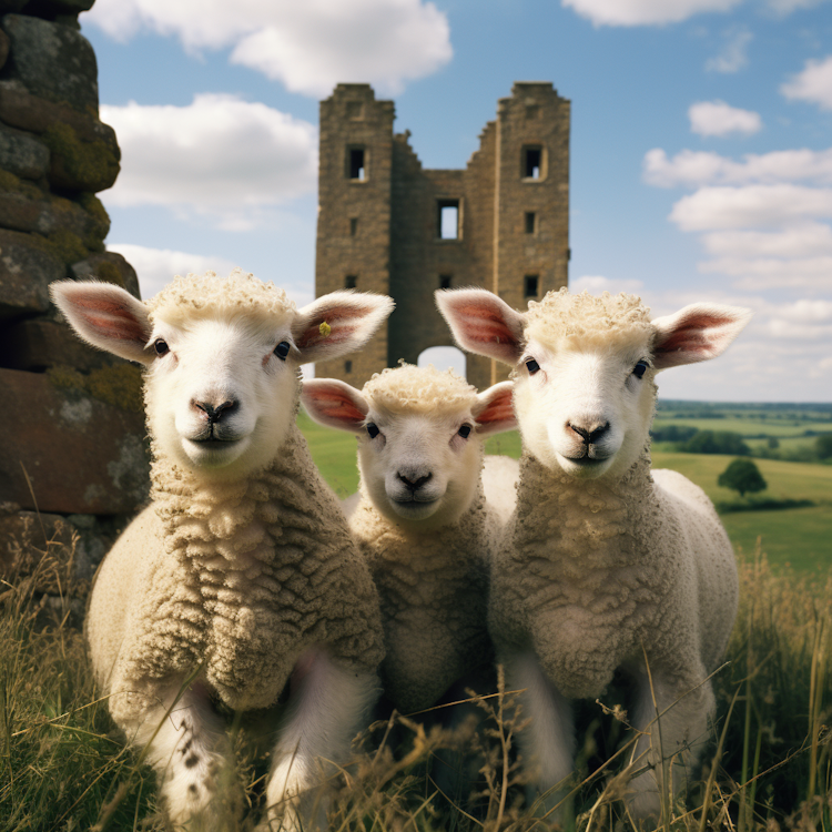 Sheep in front of a tower