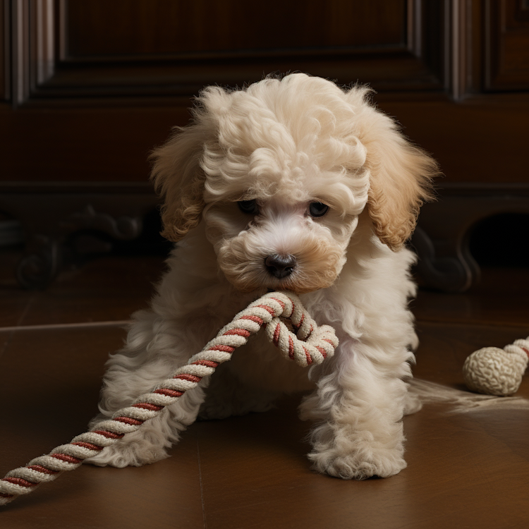 A cream miniature poodle dog