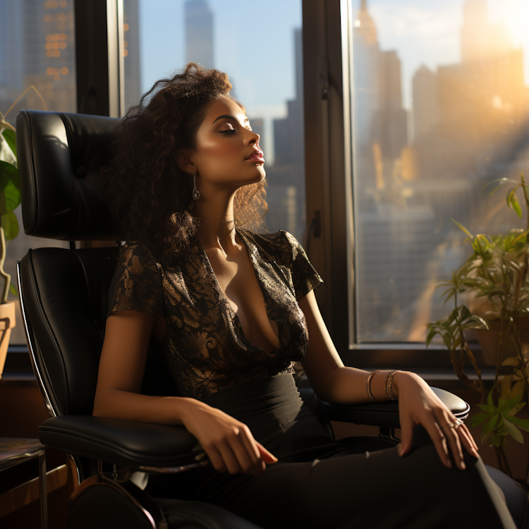 Young business woman in office chair