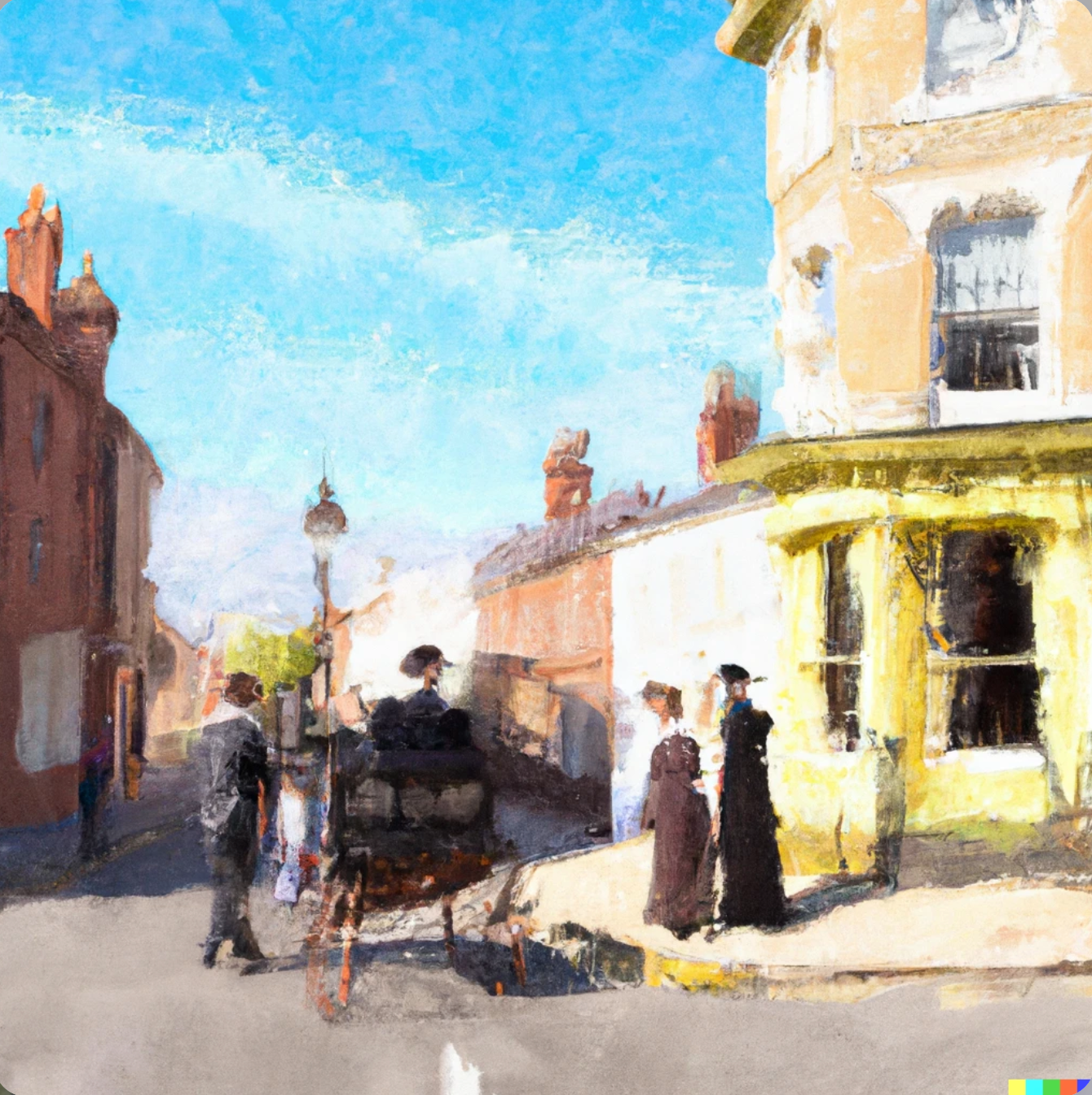 1800s street view oil painting