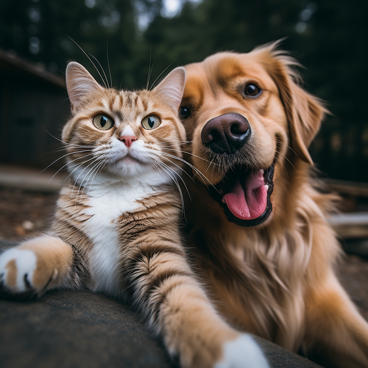 A cat taking selfie with a dog