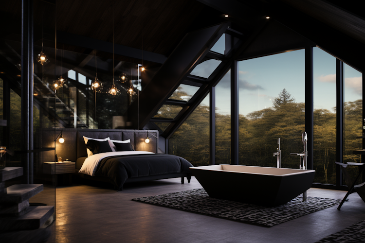 Modern black themed bedroom