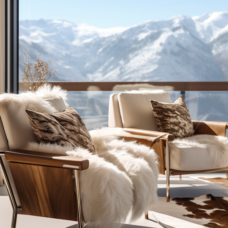 Living room by the snow mountain