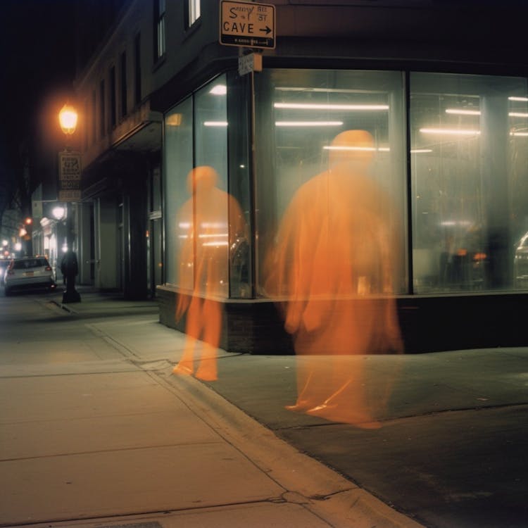 Late night mystical figure in street