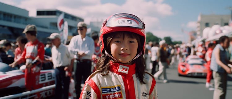 Cute child in racer outfit