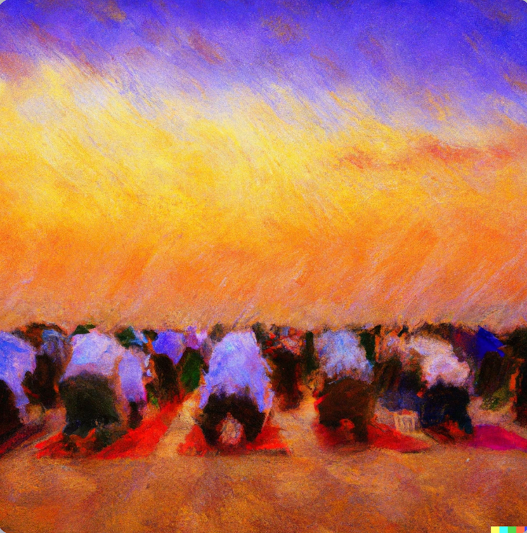 Impressionist painting of praying