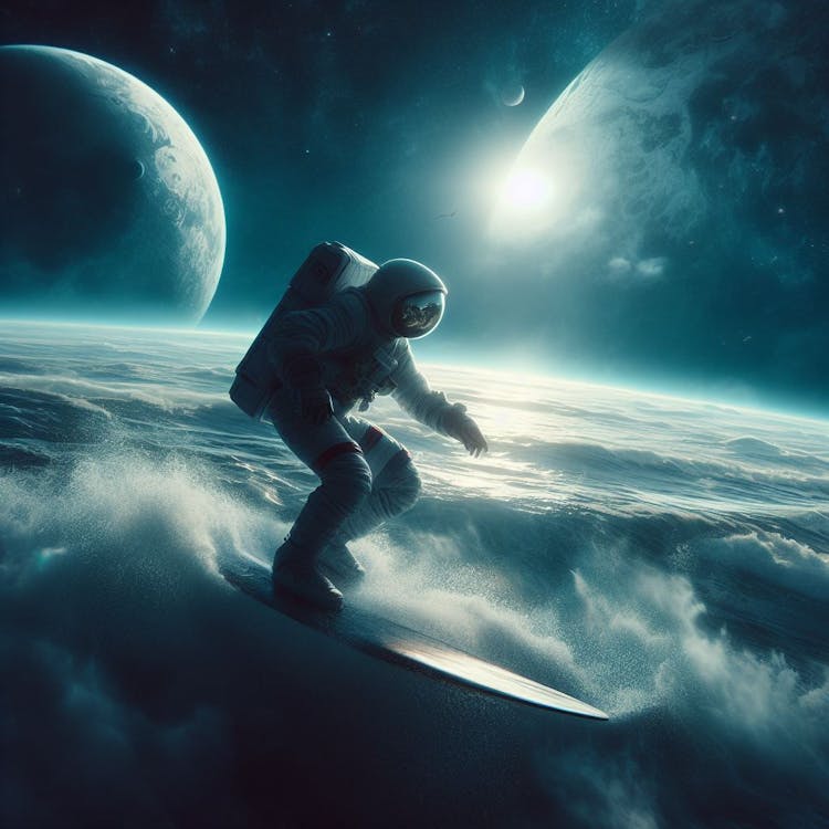 Astronaut surfing on Earth