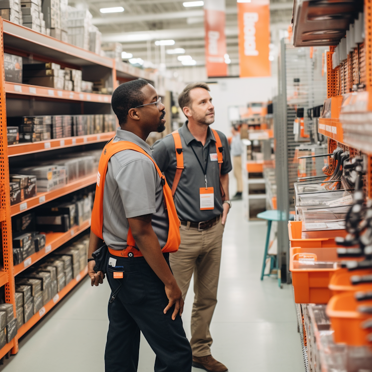 Stock photograph of workers in a home depot store