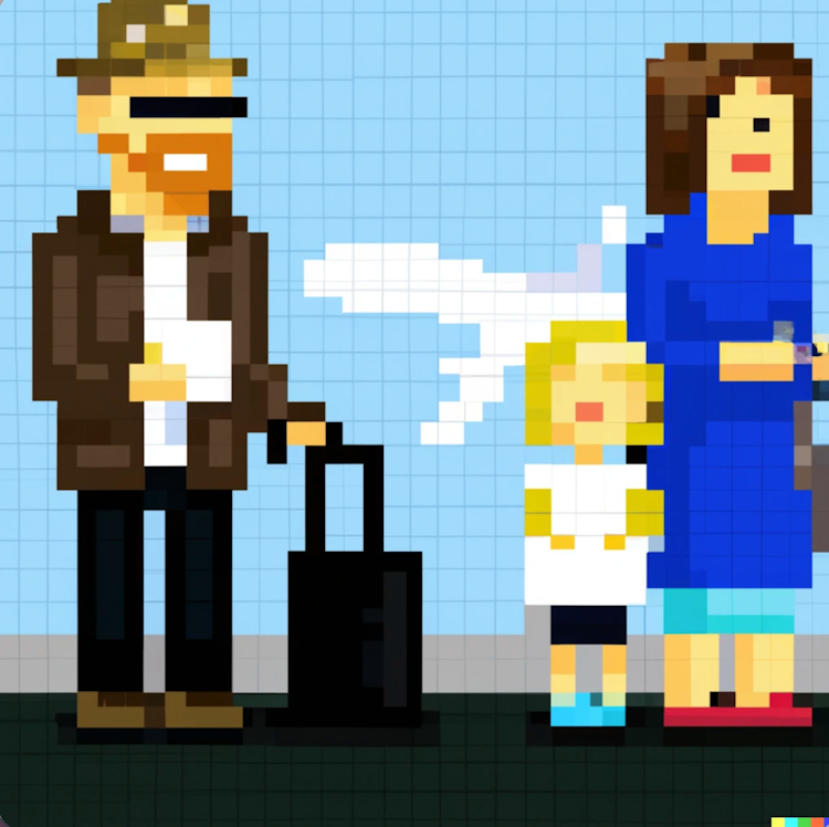 Pixel art of a family